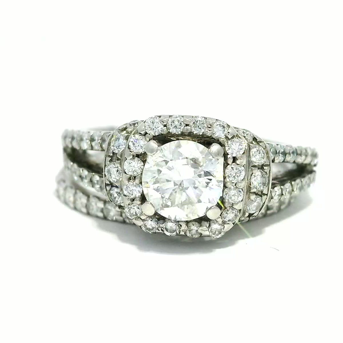 Round Brilliant Diamond Halo Split-Shank Ring in White Gold