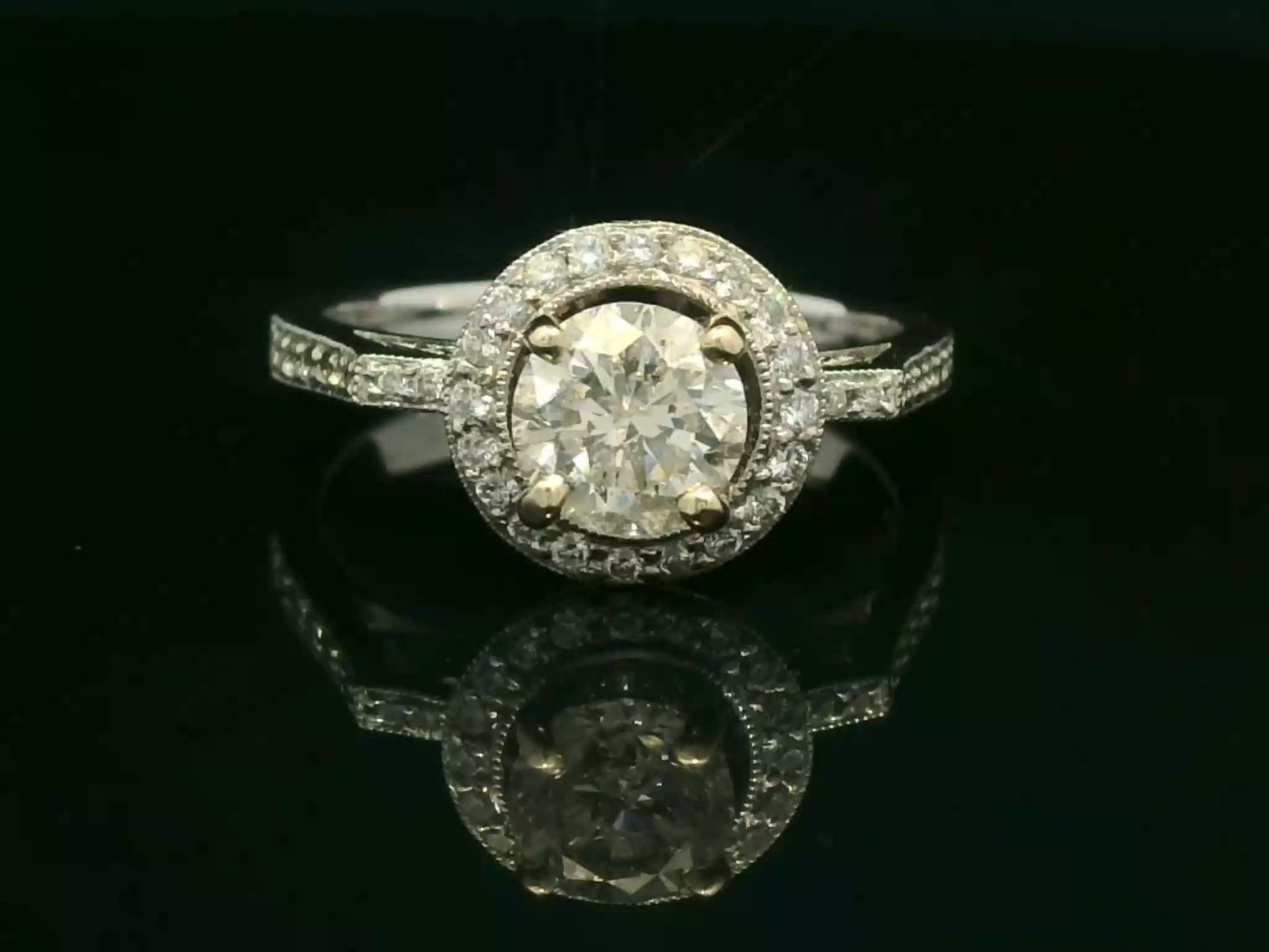 Vintage-Inspired Round Brilliant Diamond Halo Engagement Ring in White Gold