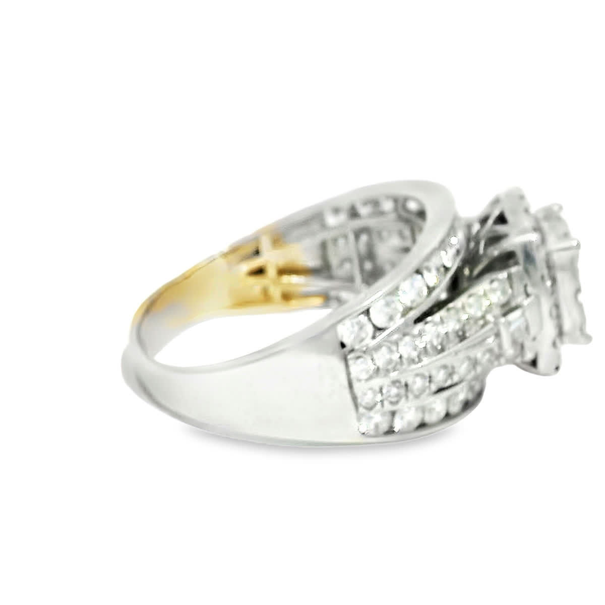 White Gold Multi-Row Diamond Cluster Halo Statement Ring
