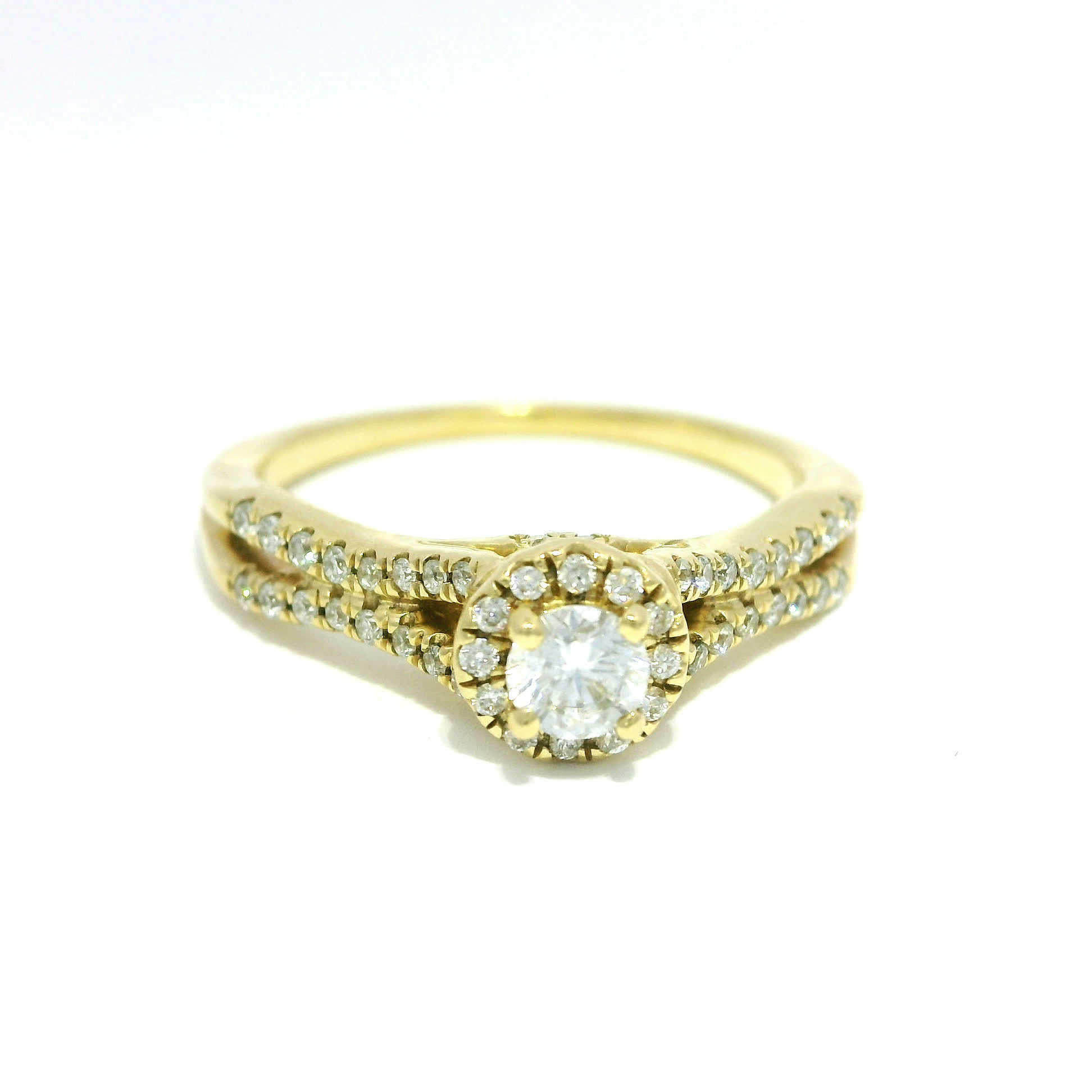 Round Brilliant Diamond Halo Engagement Ring in Yellow Gold Split Shank