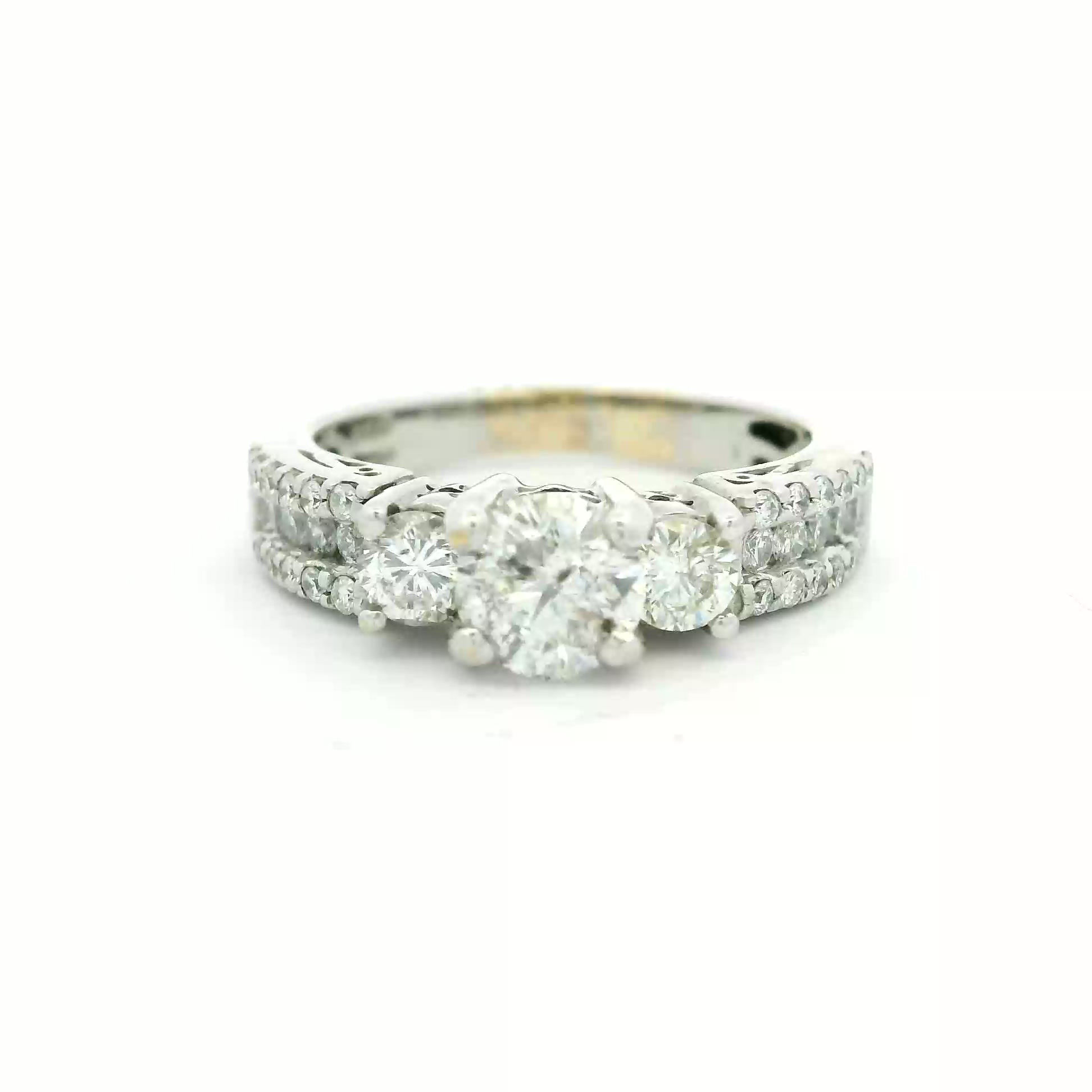 Round Brilliant Three-Stone Diamond Accent Ring in White Gold