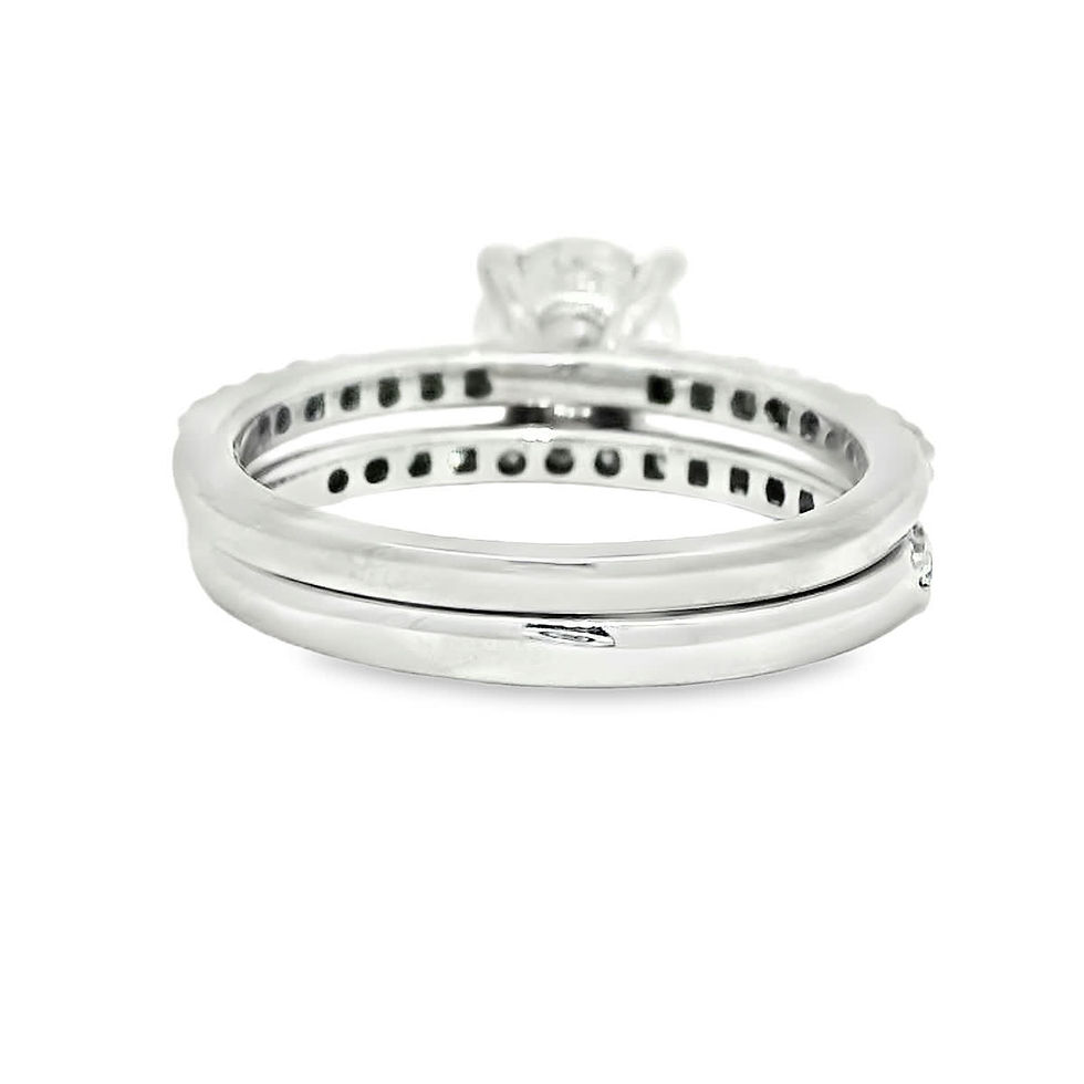 Thumbnail: Round Brilliant Diamond Solitaire Engagement Ring and Pave Wedding Band Set in