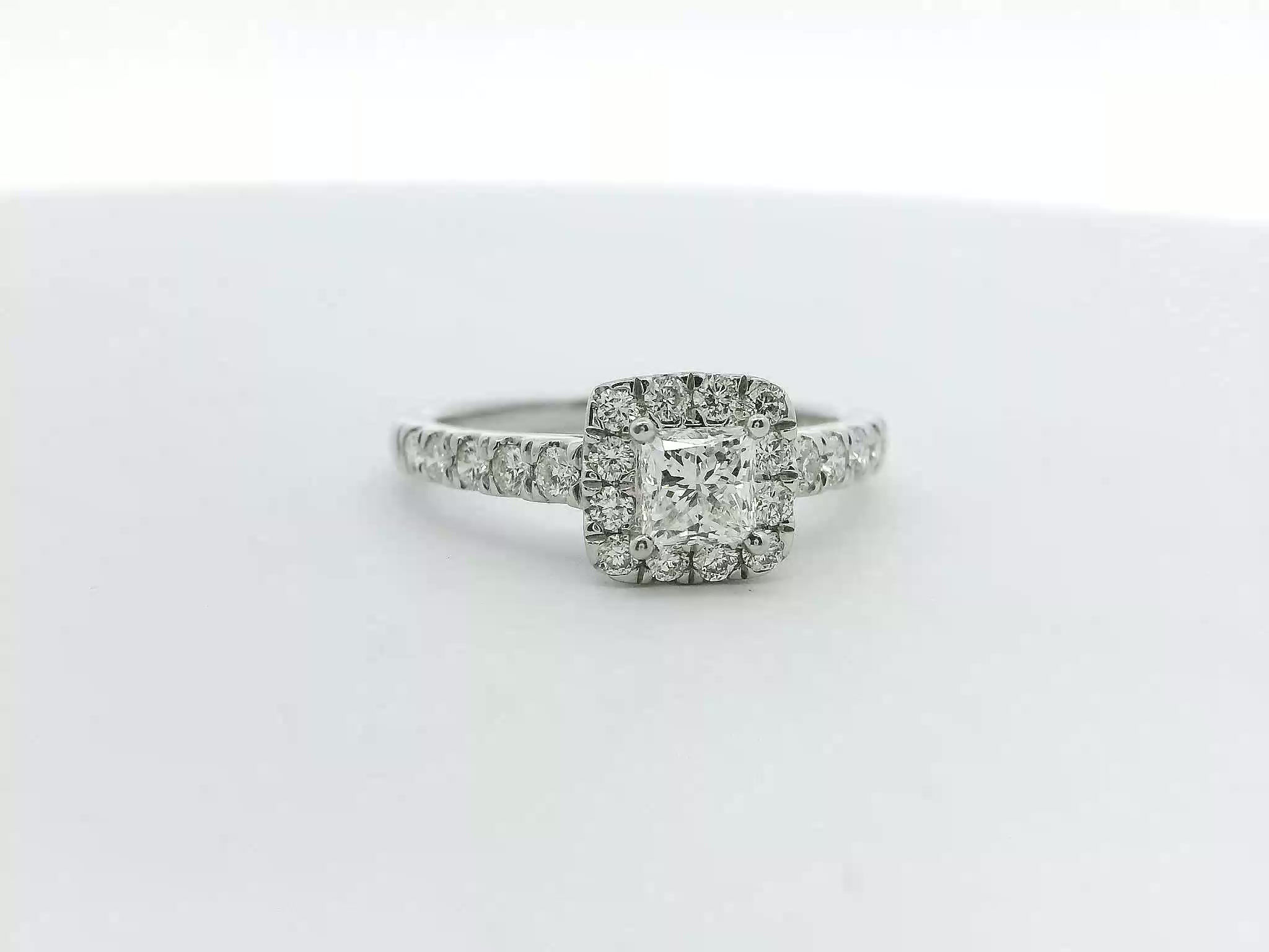 Princess-Cut Diamond Halo Engagement Ring in White Gold