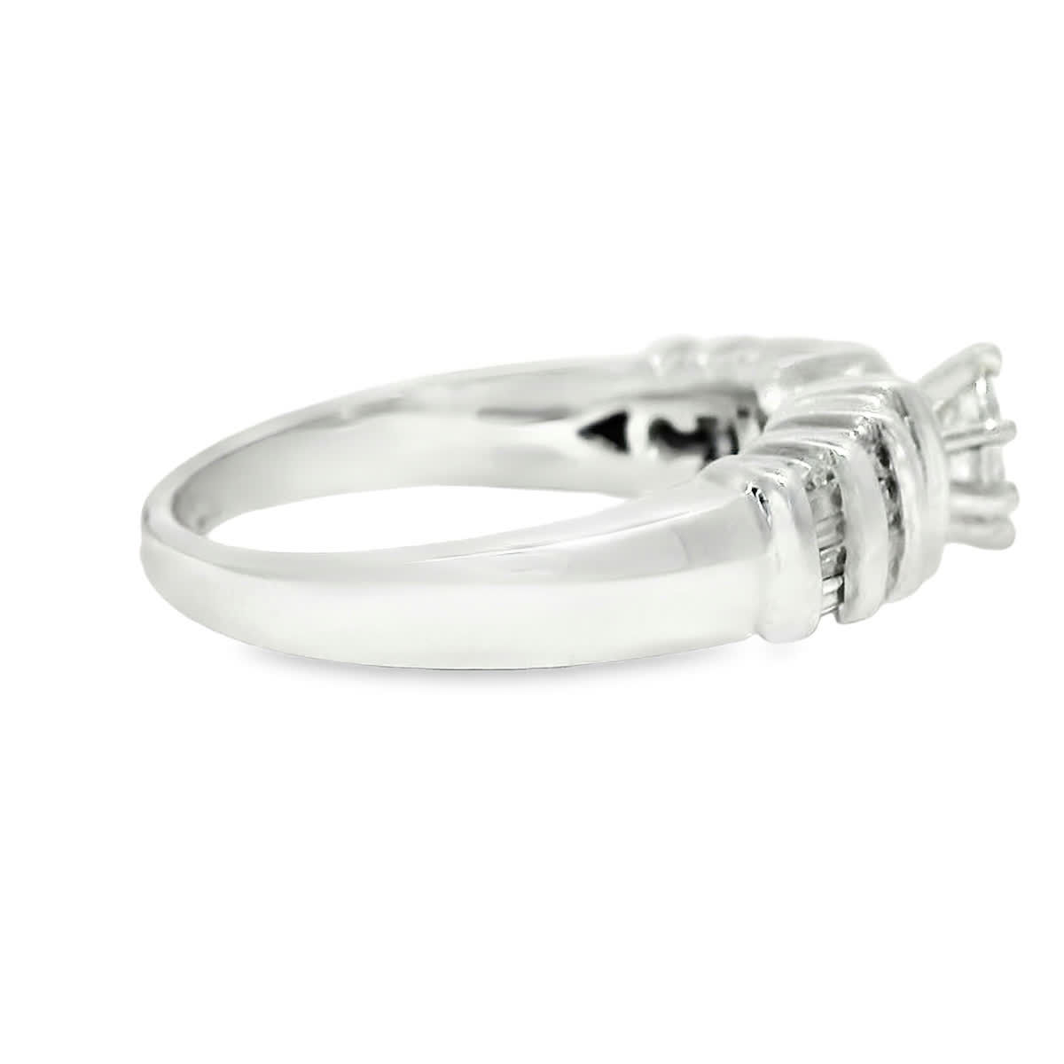 Marquise and Baguette Diamond Ribbed Multi-Stone Ring in White Gold