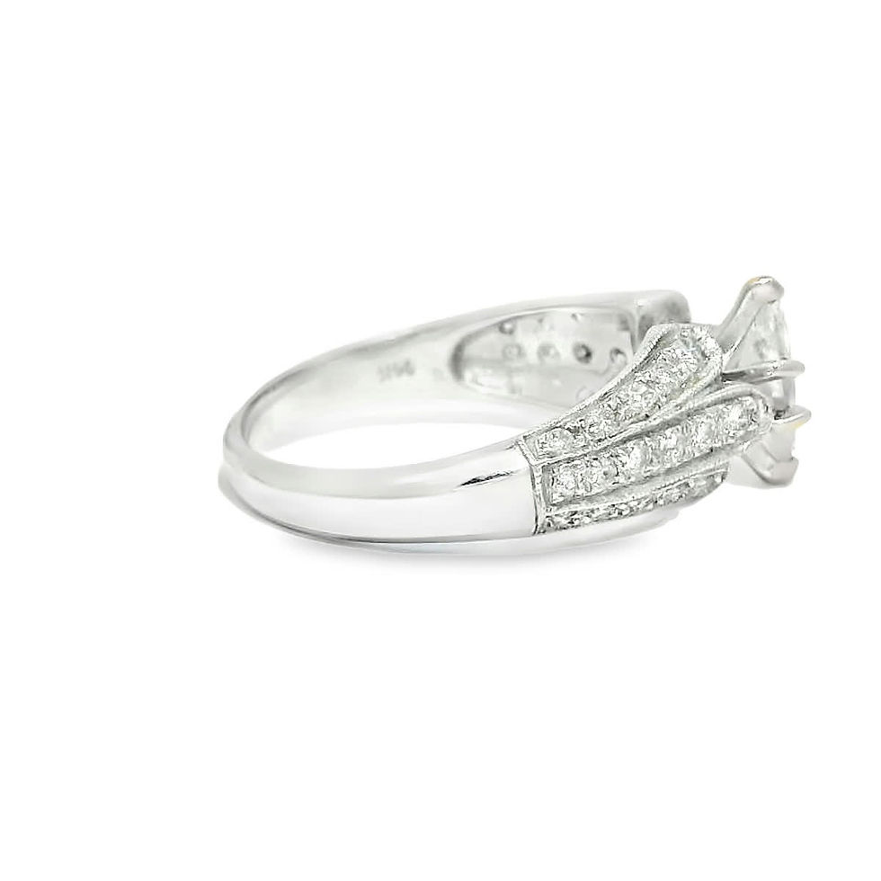 Thumbnail: Marquise Diamond Solitaire Ring with Pavé Milgrain White Gold Band
