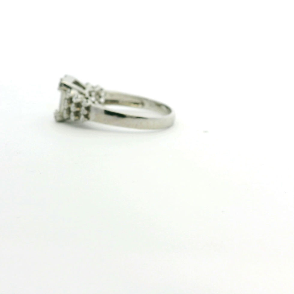 Thumbnail: Emerald and Round Brilliant-Cut Diamond Mosaic Cocktail Ring in White Gold