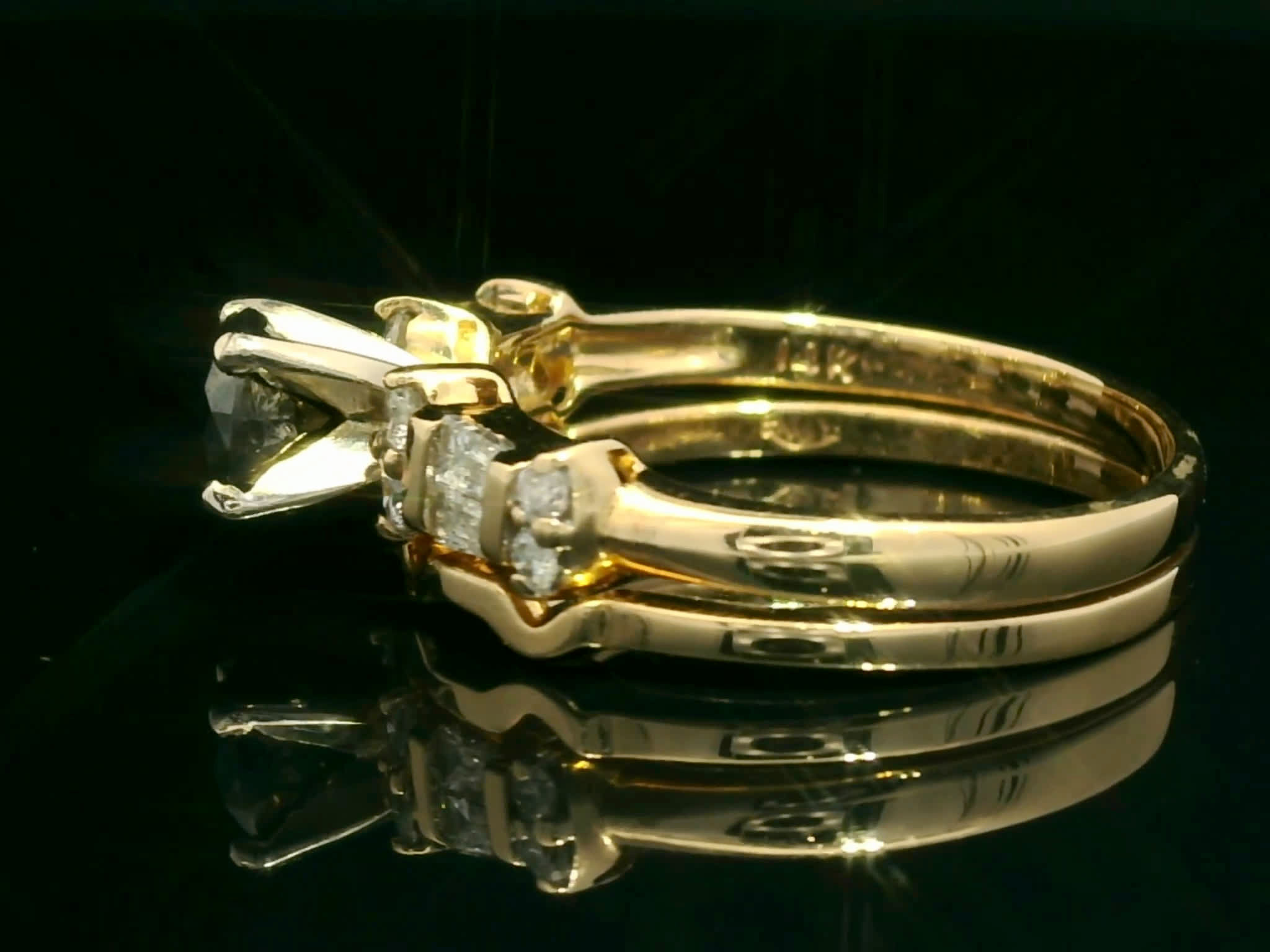 Yellow Gold Black Diamond and Diamond Geometric Ring