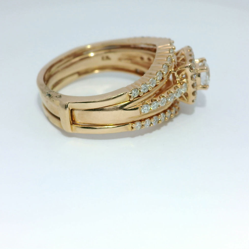 Thumbnail: Rose Gold Round Brilliant Diamond Halo Engagement Ring with Pavé Guard Set