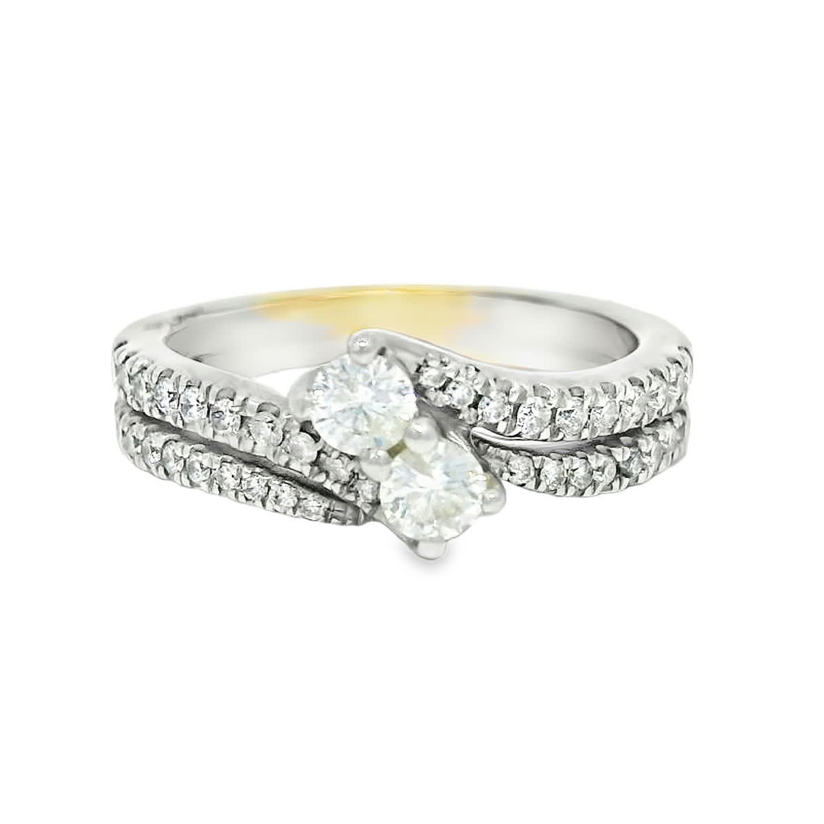 Two-Stone Diamond Bypass White Gold Bridal Ring Set