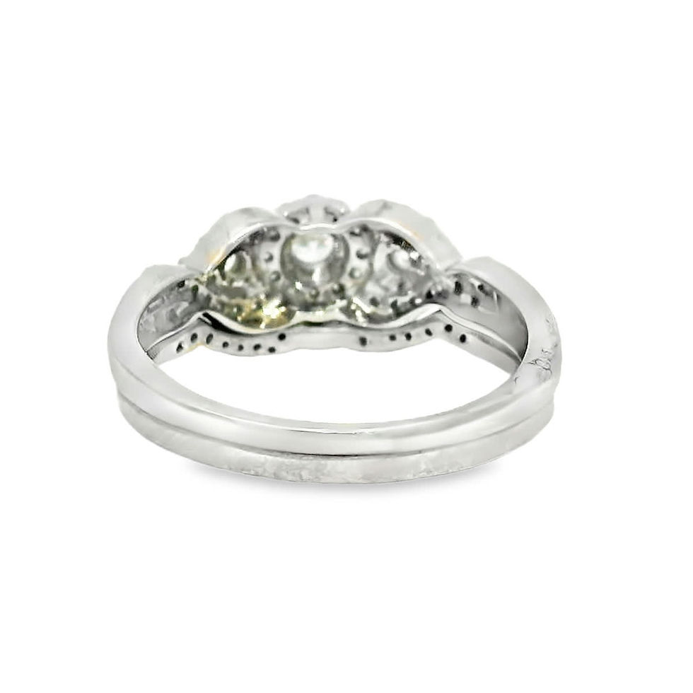 Thumbnail: White Gold Three-Stone Triple Halo Diamond Bridal Set