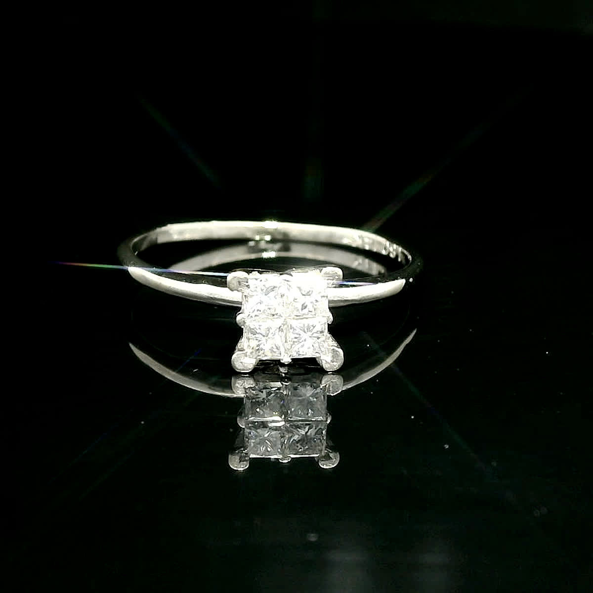 Princess Cut Diamond Cluster Engagement Ring in White Gold