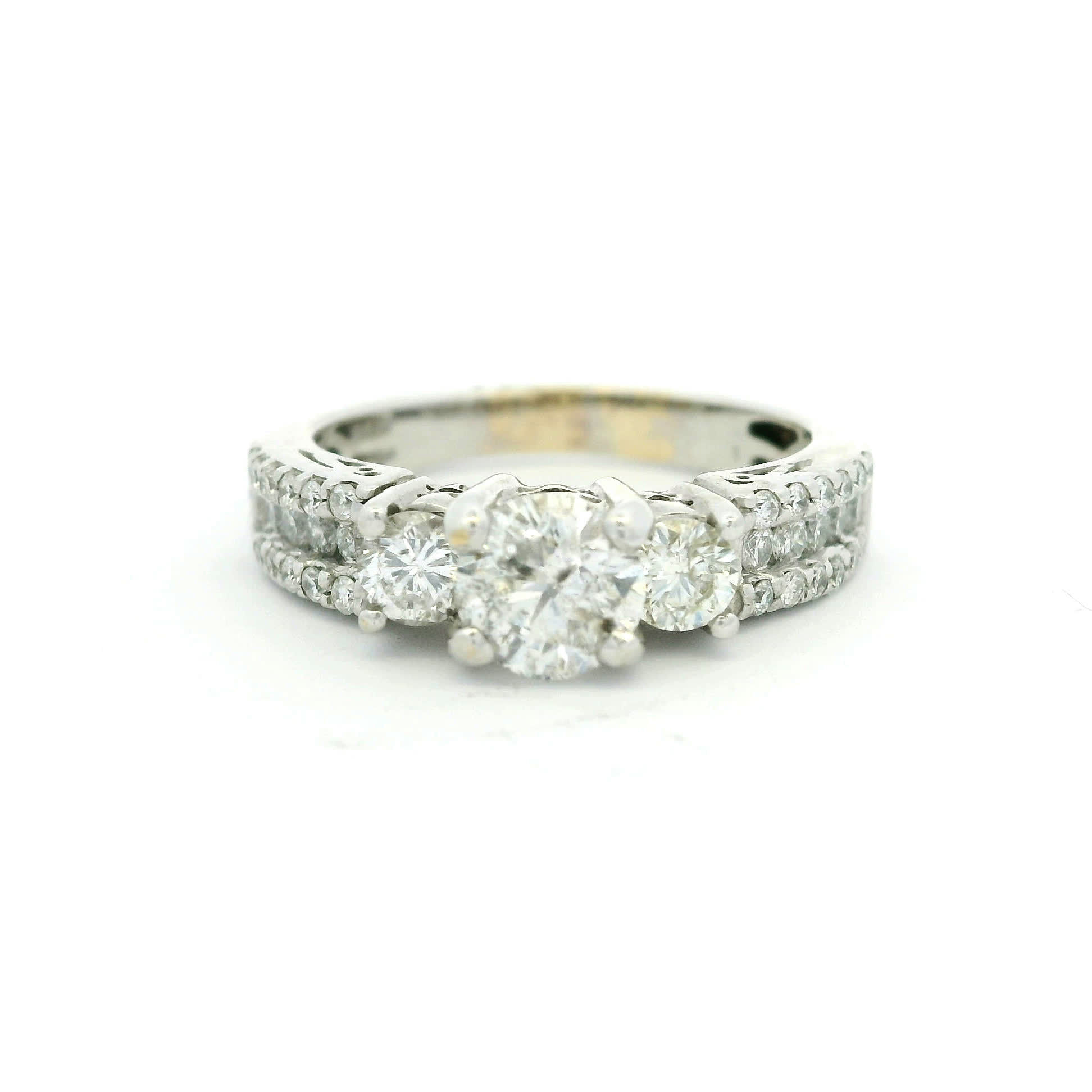 Round Brilliant Three-Stone Diamond Accent Ring in White Gold