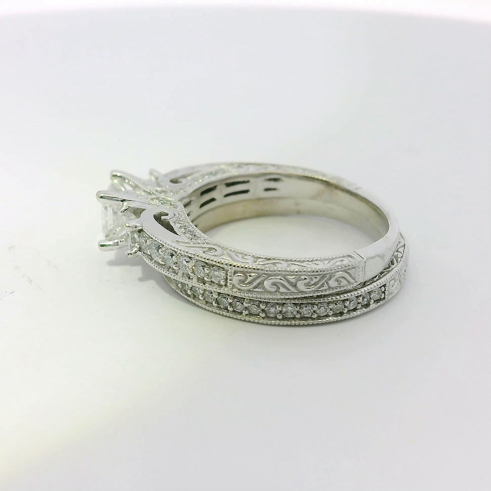 Thumbnail: Princess-Cut Three-Stone Diamond Engagement Ring in White Gold with Milgrain