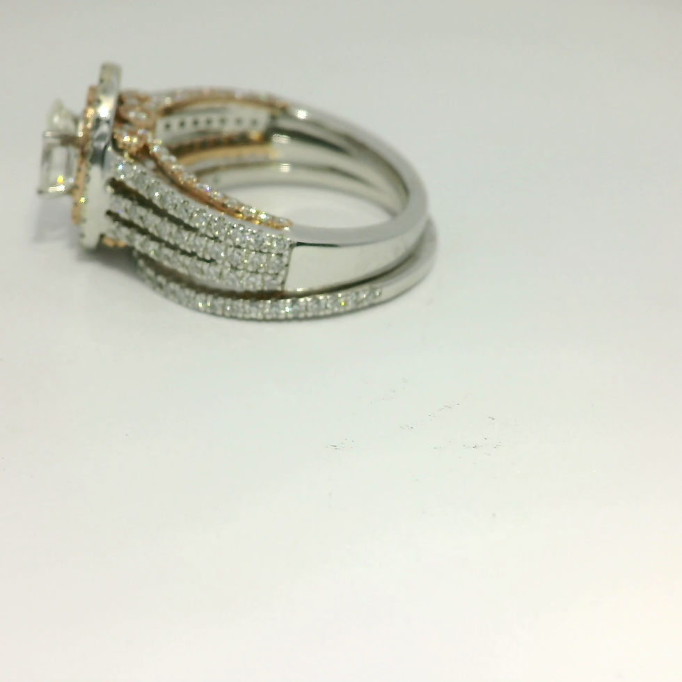 Thumbnail: Oval Brilliant Diamond Double Halo Split Shank Ring in Two-Tone Gold