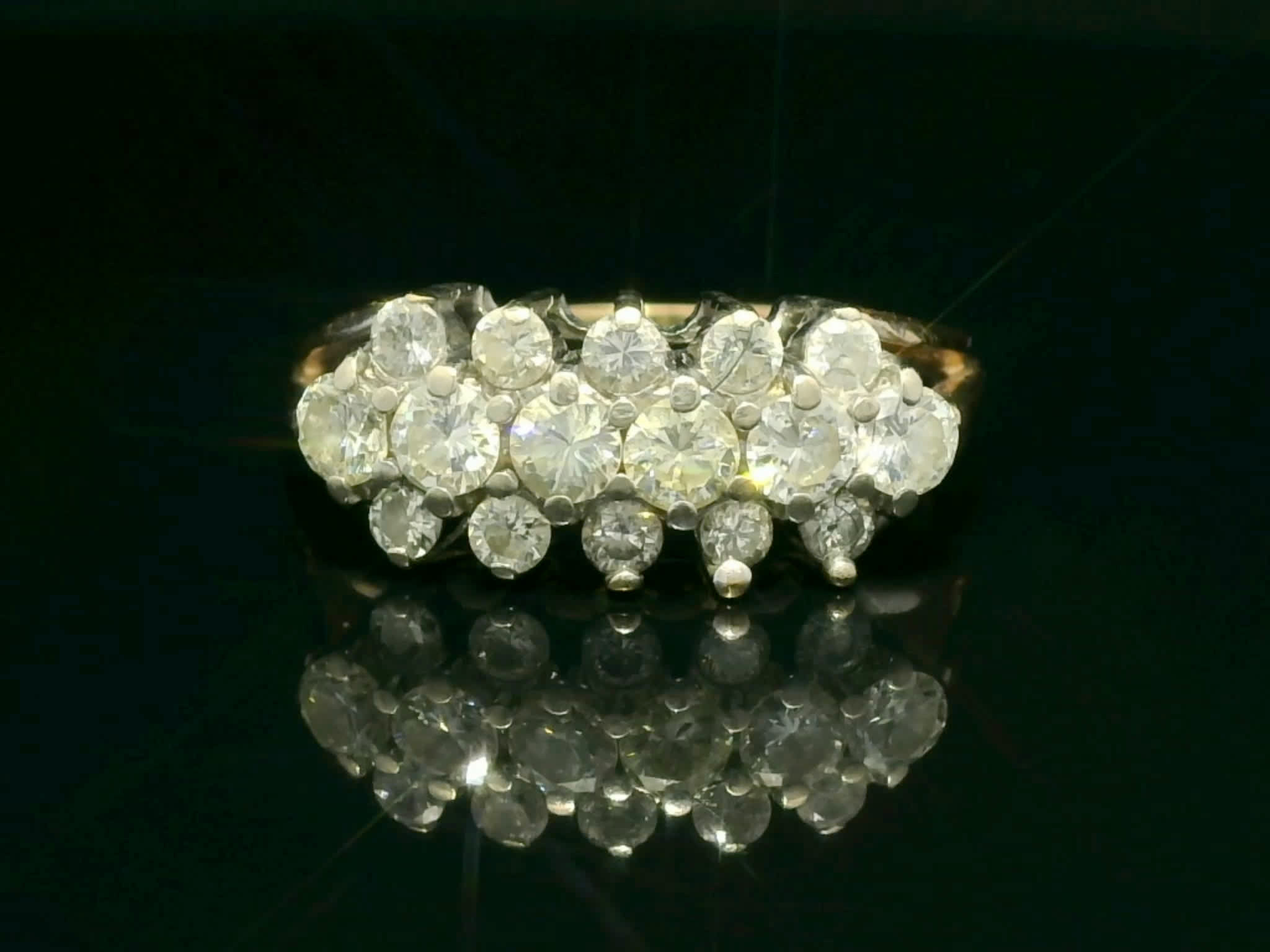 Round Brilliant Cut Diamond Multi-Row Tiered Cluster Ring in Yellow Gold