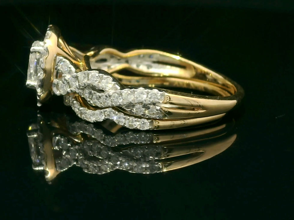 Thumbnail: Oval Brilliant Diamond Halo Engagement Ring in Interlocking Pavé Yellow Gold