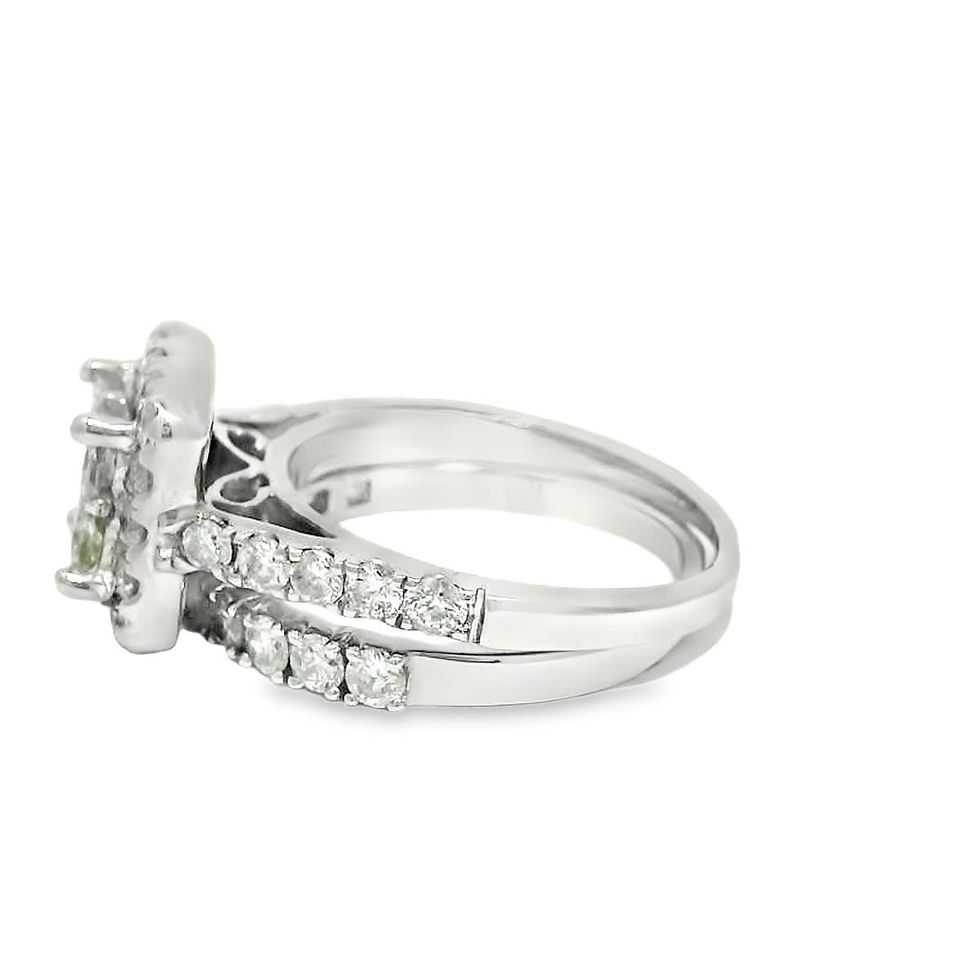 Thumbnail: White Gold Princess Cut Quad Diamond Halo Engagement Ring Set