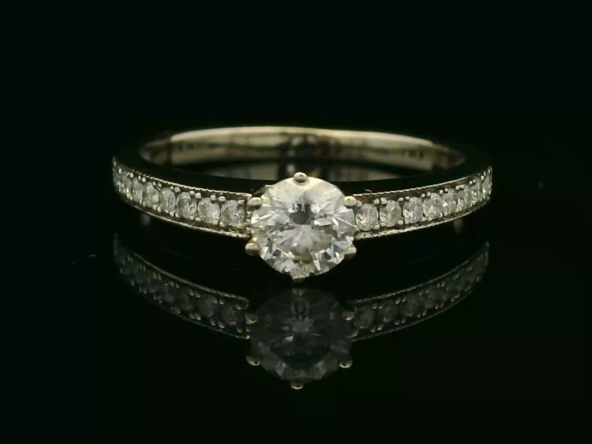 Round Brilliant Diamond Engagement Ring with Milgrain Accented Band