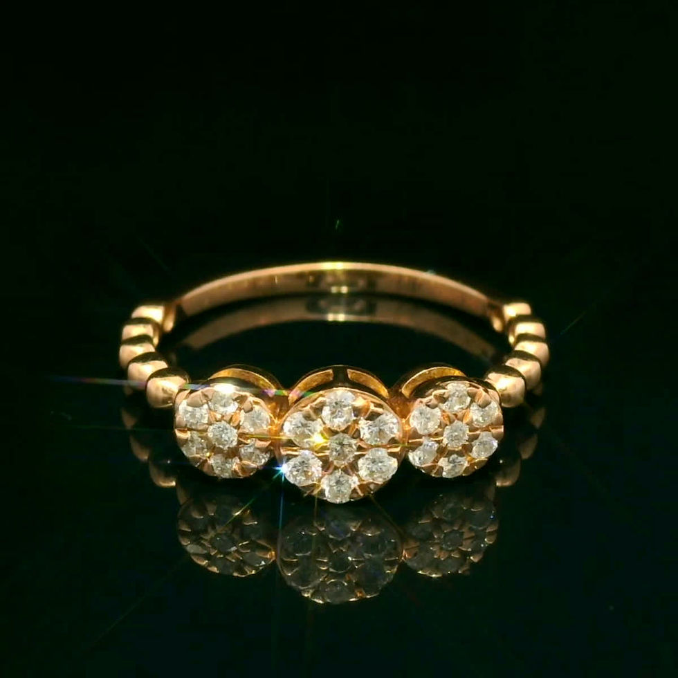 Thumbnail: Triple Diamond Cluster Rose Gold Beaded Shank Ring