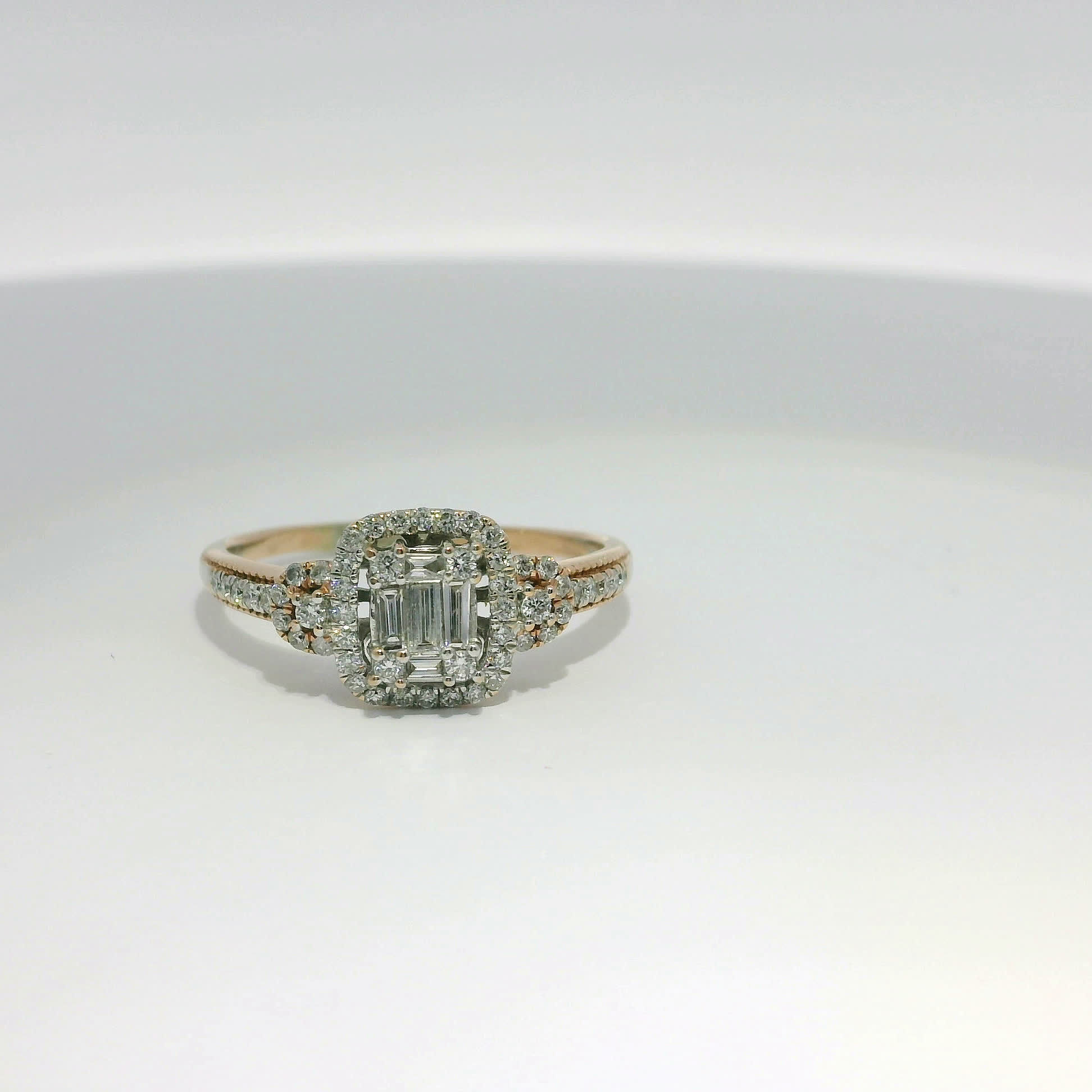 Emerald-Cut Diamond Composite Halo Ring in Rose Gold
