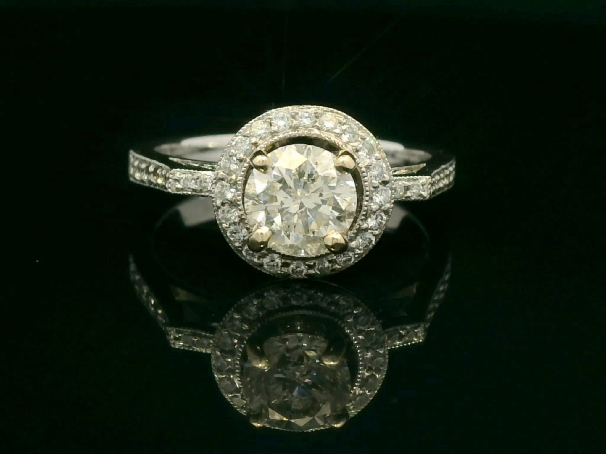 Vintage-Inspired Round Brilliant Diamond Halo Engagement Ring in White Gold