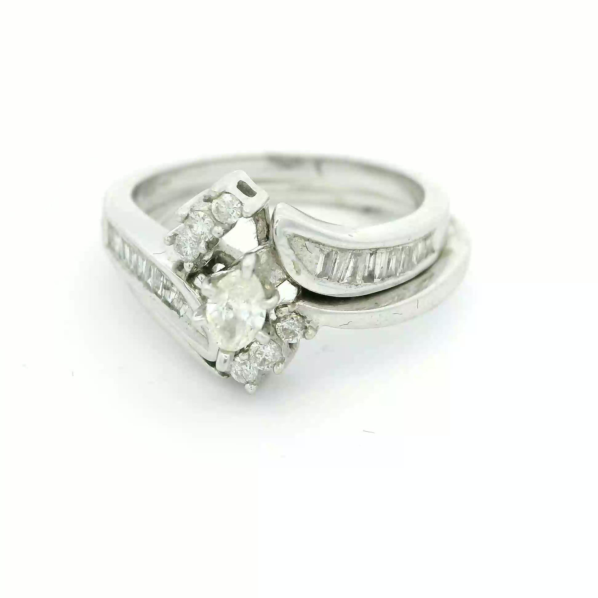 Marquise and Baguette Diamond Bypass Bridal Set in White Gold
