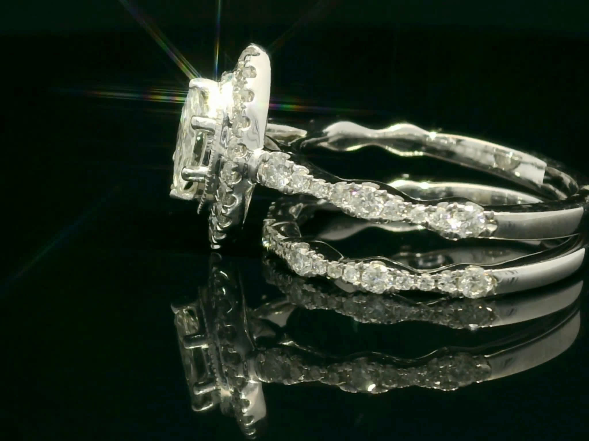 White Gold Marquise Diamond Halo Engagement Ring with Matching Contoured