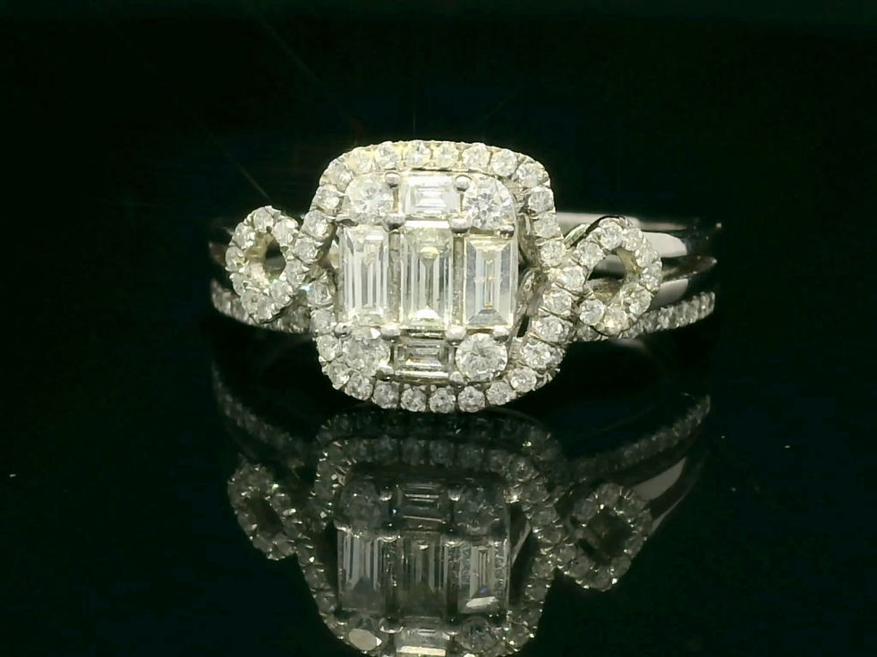 Thumbnail: White Gold Emerald-Cut and Pav Diamond Cluster Halo Ring