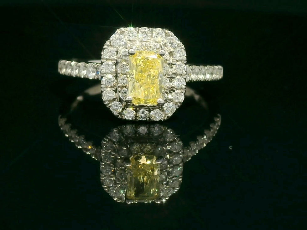 Thumbnail: Fancy Intense Yellow Radiant Cut Diamond Double Halo Engagement Ring