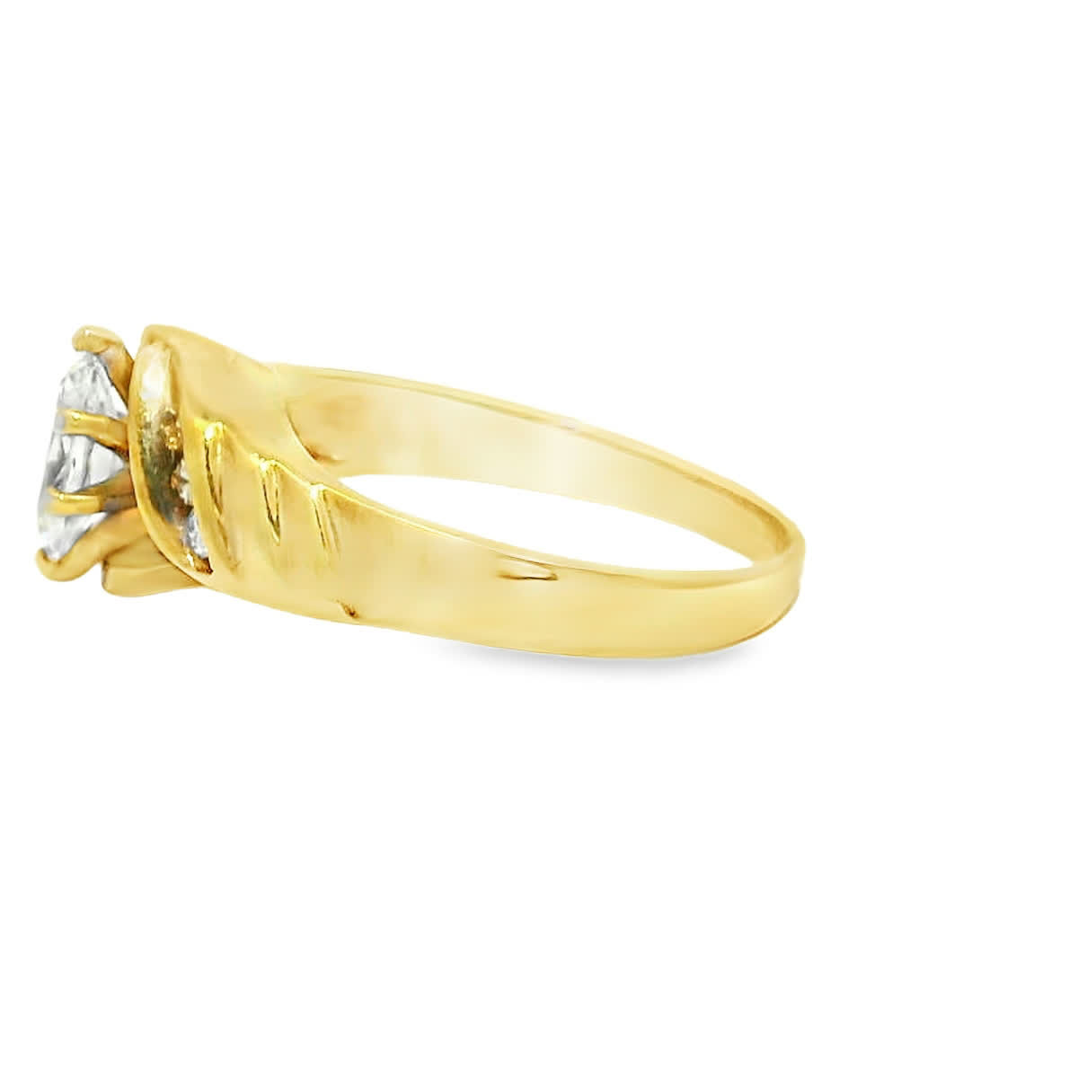 Marquise Brilliant Cut Diamond Yellow Gold Ribbed Bypass Ring
