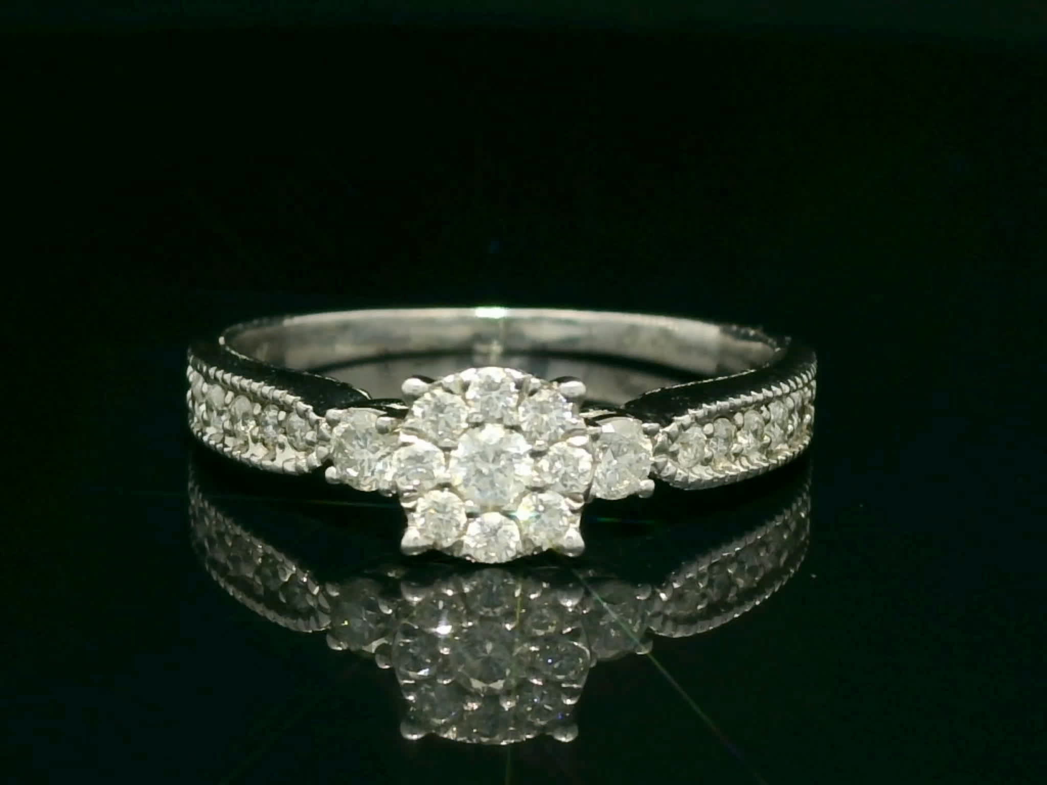 White Gold Round Brilliant Diamond Cluster Engagement Ring
