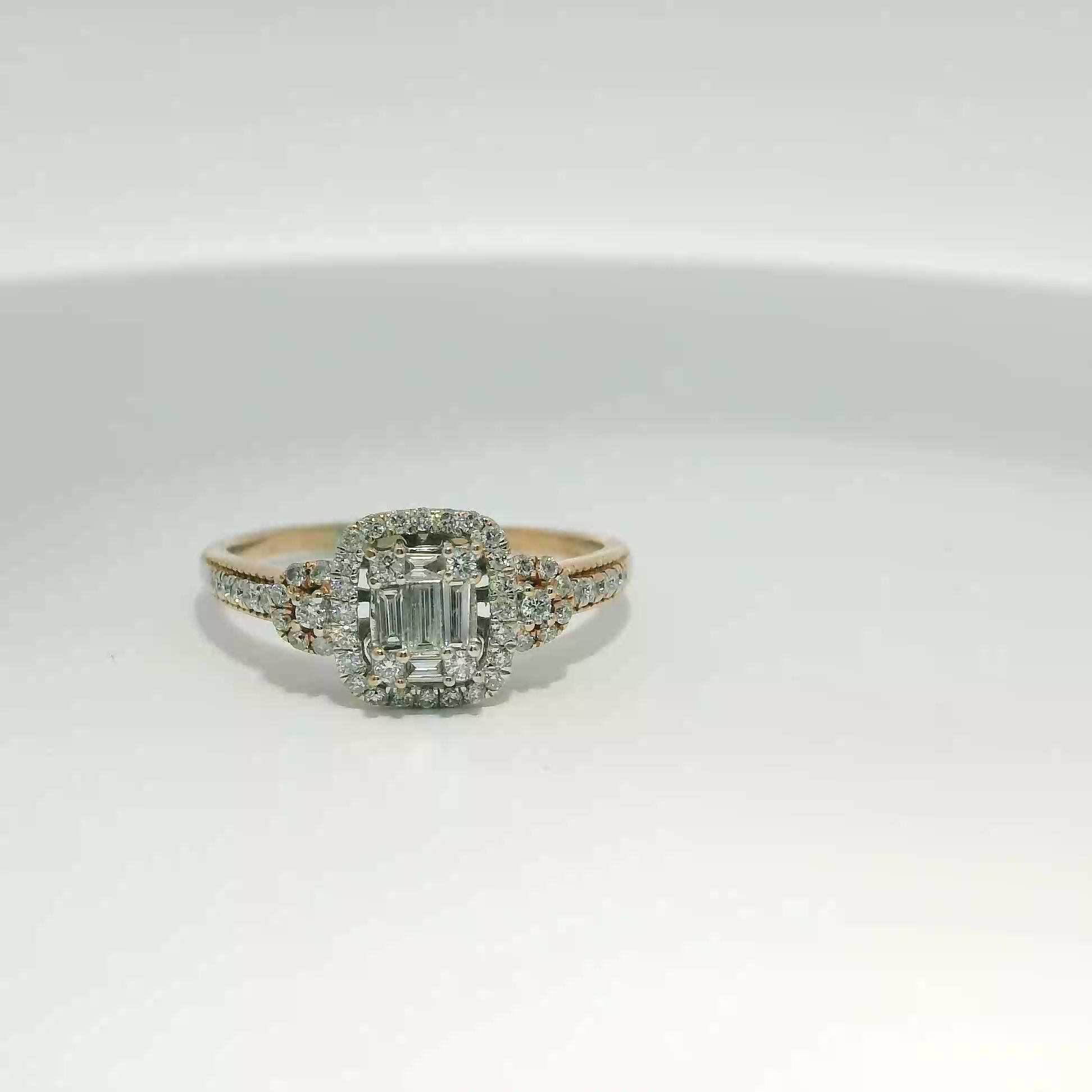 Emerald-Cut Diamond Composite Halo Ring in Rose Gold