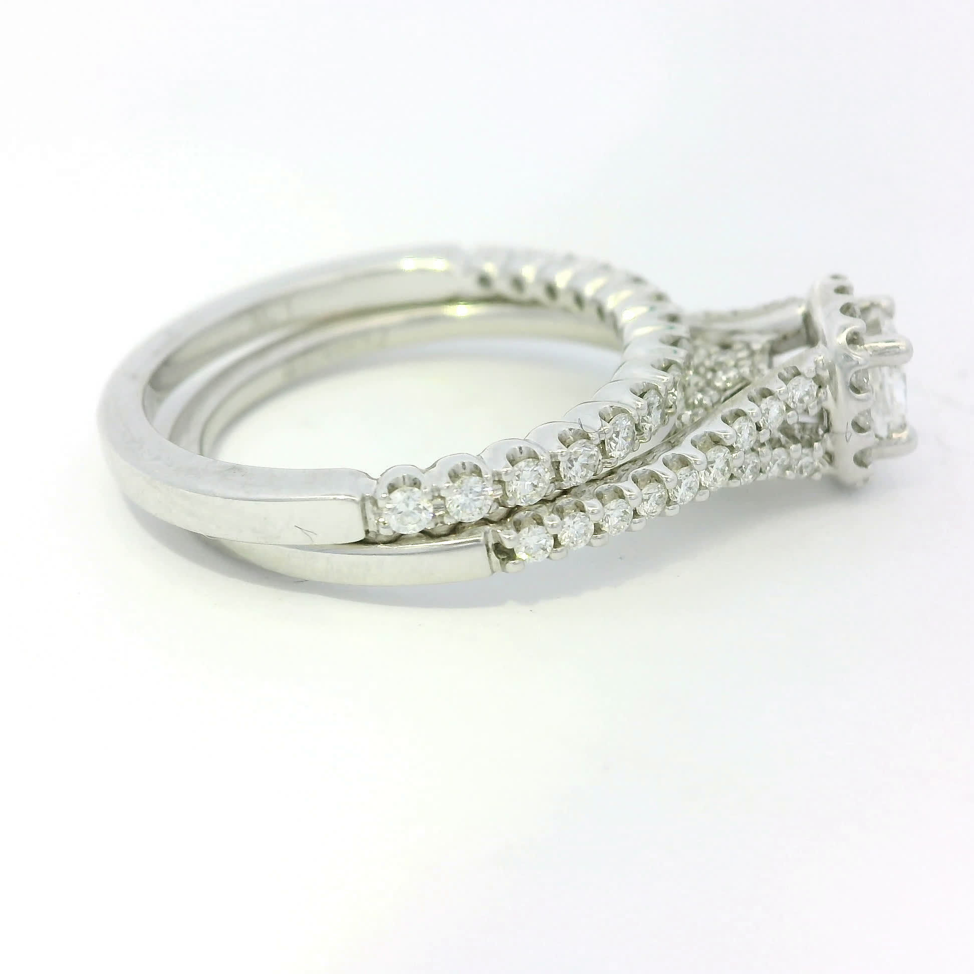 Princess Cut Diamond Square Halo Engagement Ring and Pavé Wedding Band Set