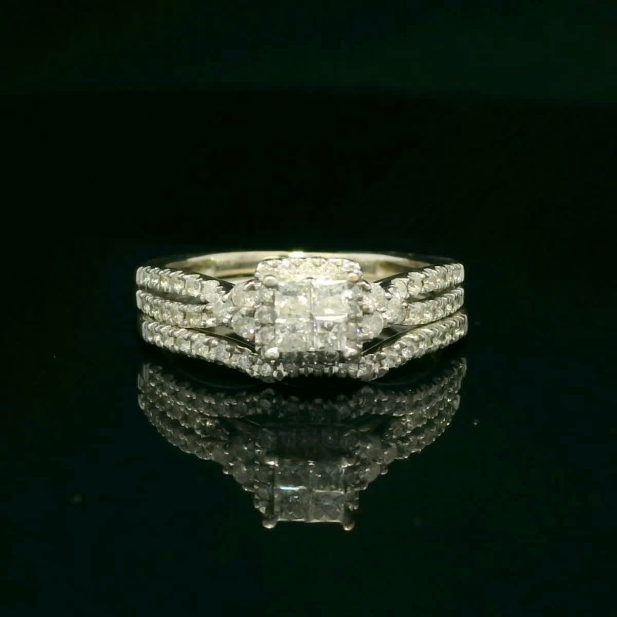 White Gold Princess-Cut Diamond Quad Cluster Bridal Set
