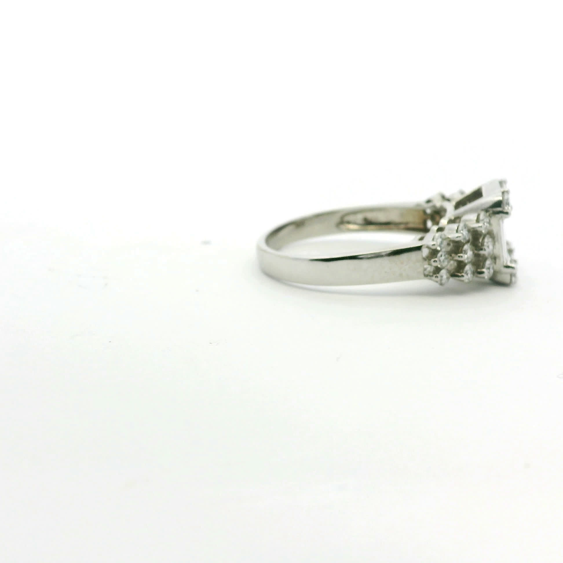Emerald and Round Brilliant-Cut Diamond Mosaic Cocktail Ring in White Gold