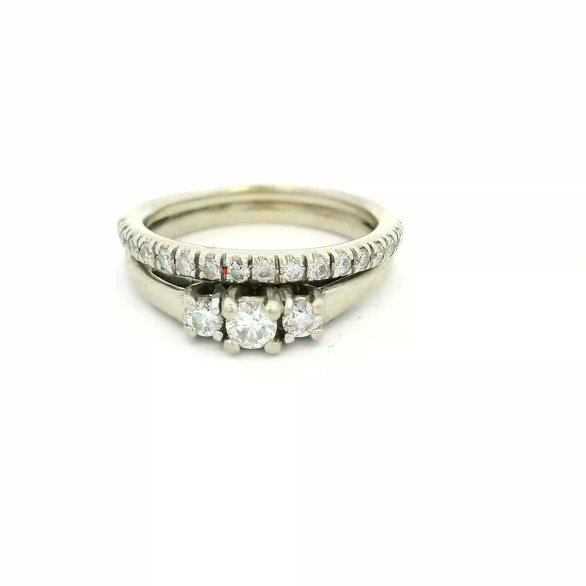 White Gold Round Brilliant Three-Stone Diamond Bridal Ring Set