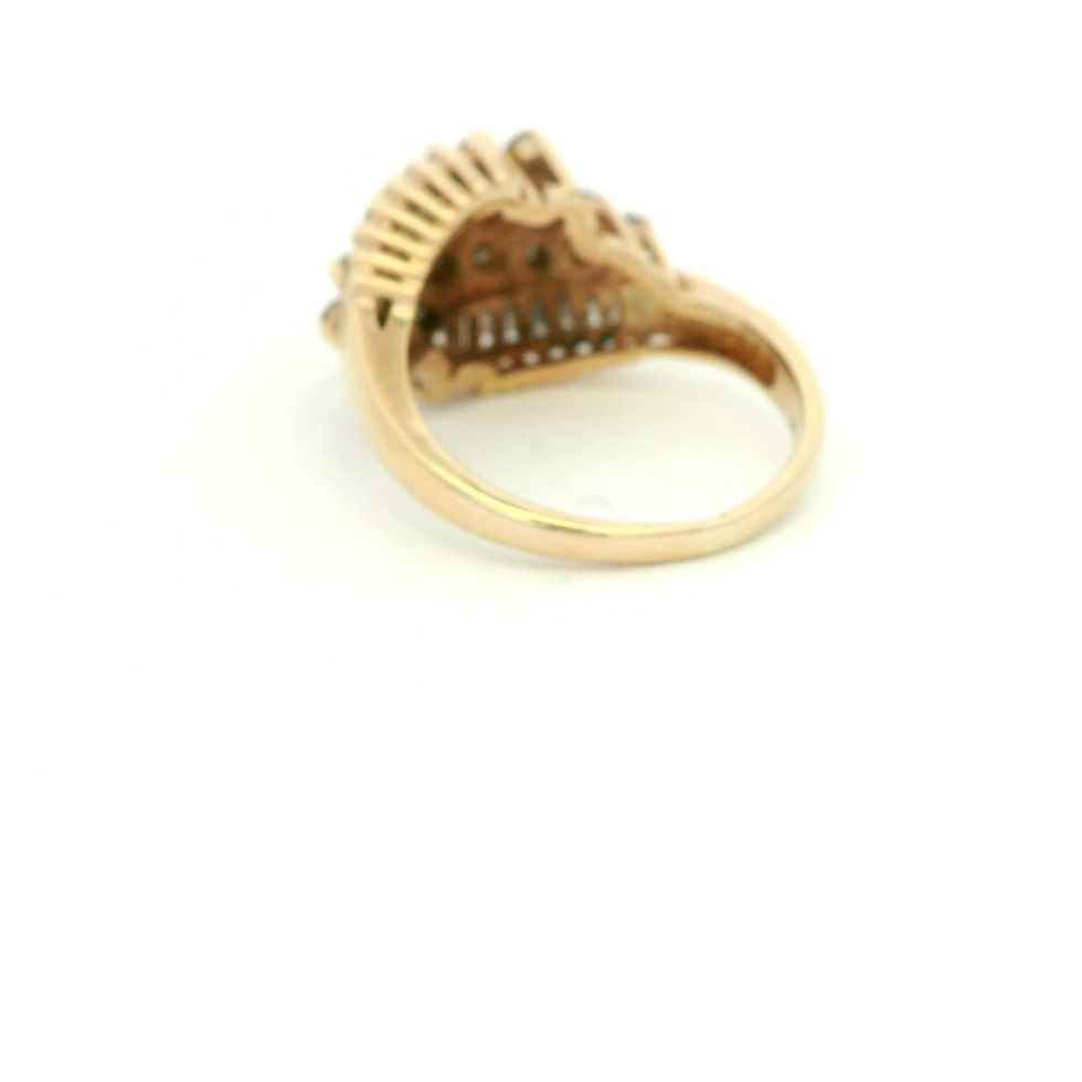 Thumbnail: Yellow Gold Diamond Cluster Cocktail Ring with Baguette Accents