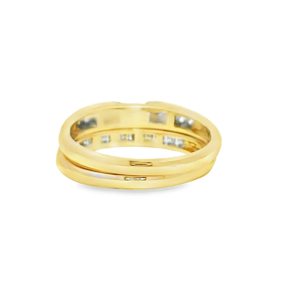 Thumbnail: Round Brilliant Diamond Cluster Wedding Set in Yellow Gold