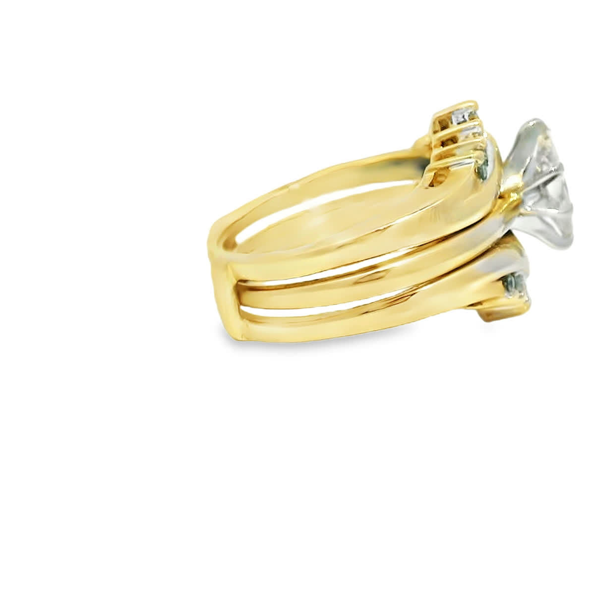 Marquise Cut Diamond Bridal Set with Chevron Guard Bands in 14K Yellow Gold