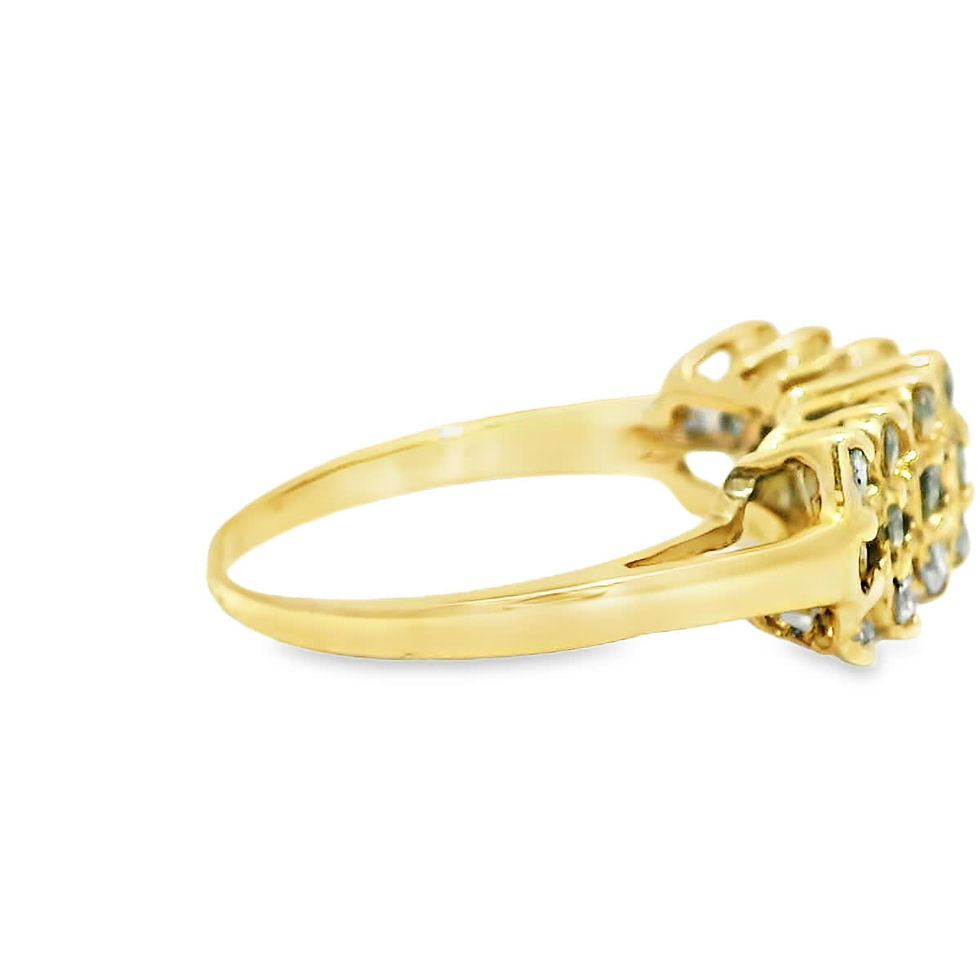 Thumbnail: Yellow Gold Three-Row Round Brilliant-Cut Diamond Multi-Stone Ring