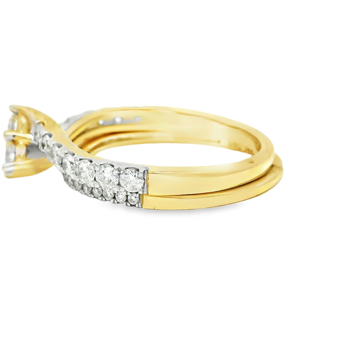 Bypass Two-Stone Round Brilliant Diamond Ring in Yellow Gold