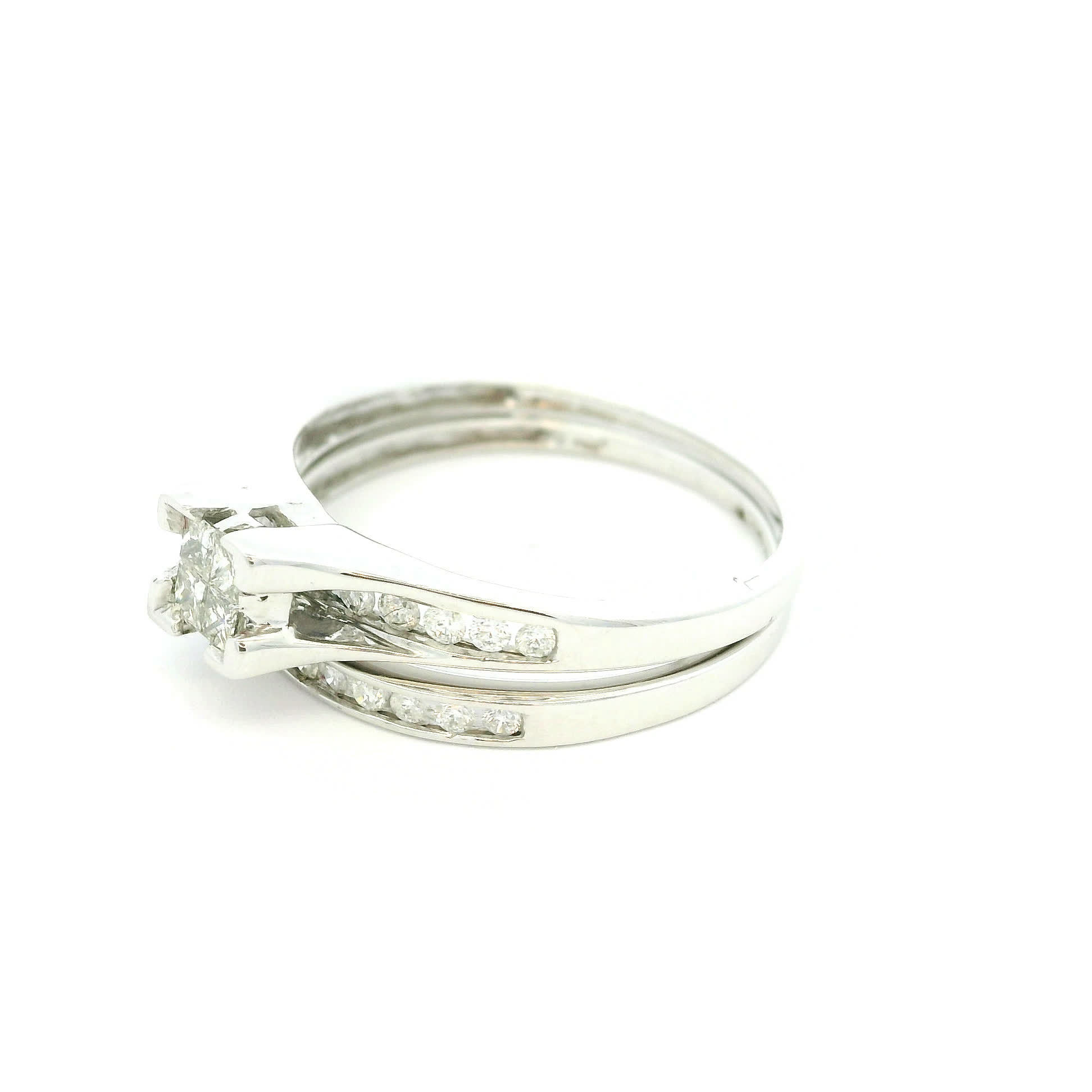 Princess-Cut Diamond Quad Cluster White Gold Split-Shank Ring