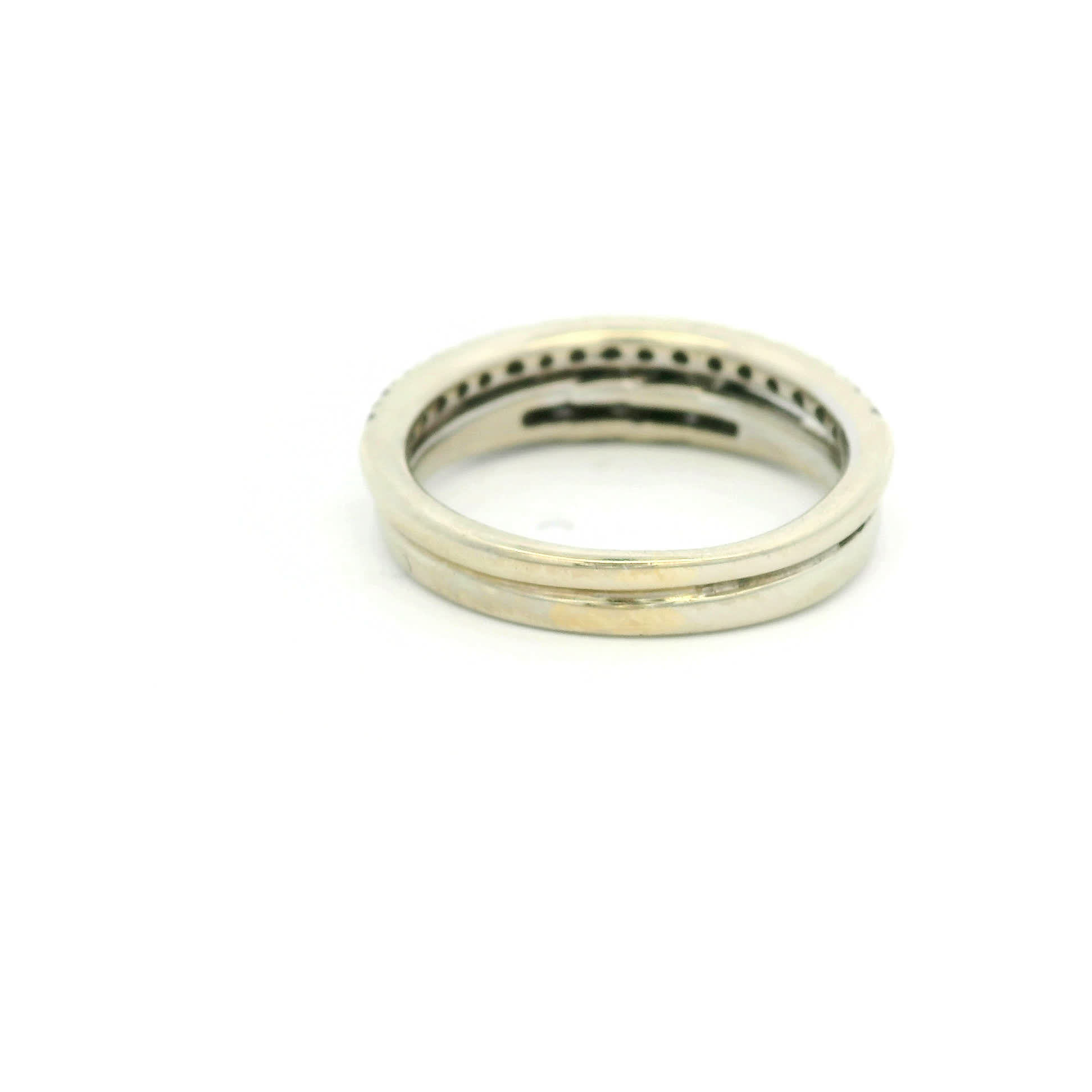 White Gold Three-Stone Diamond Engagement Ring and Eternity Band Bridal Band Set