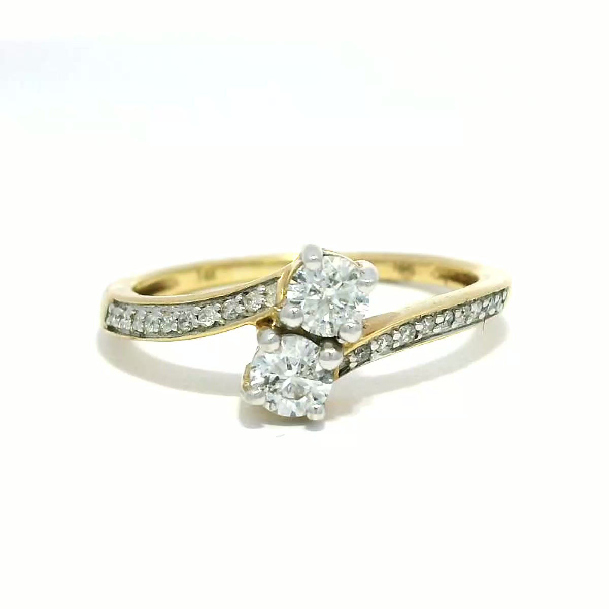 Two-Stone Round Brilliant Diamond Bypass Ring in Yellow Gold