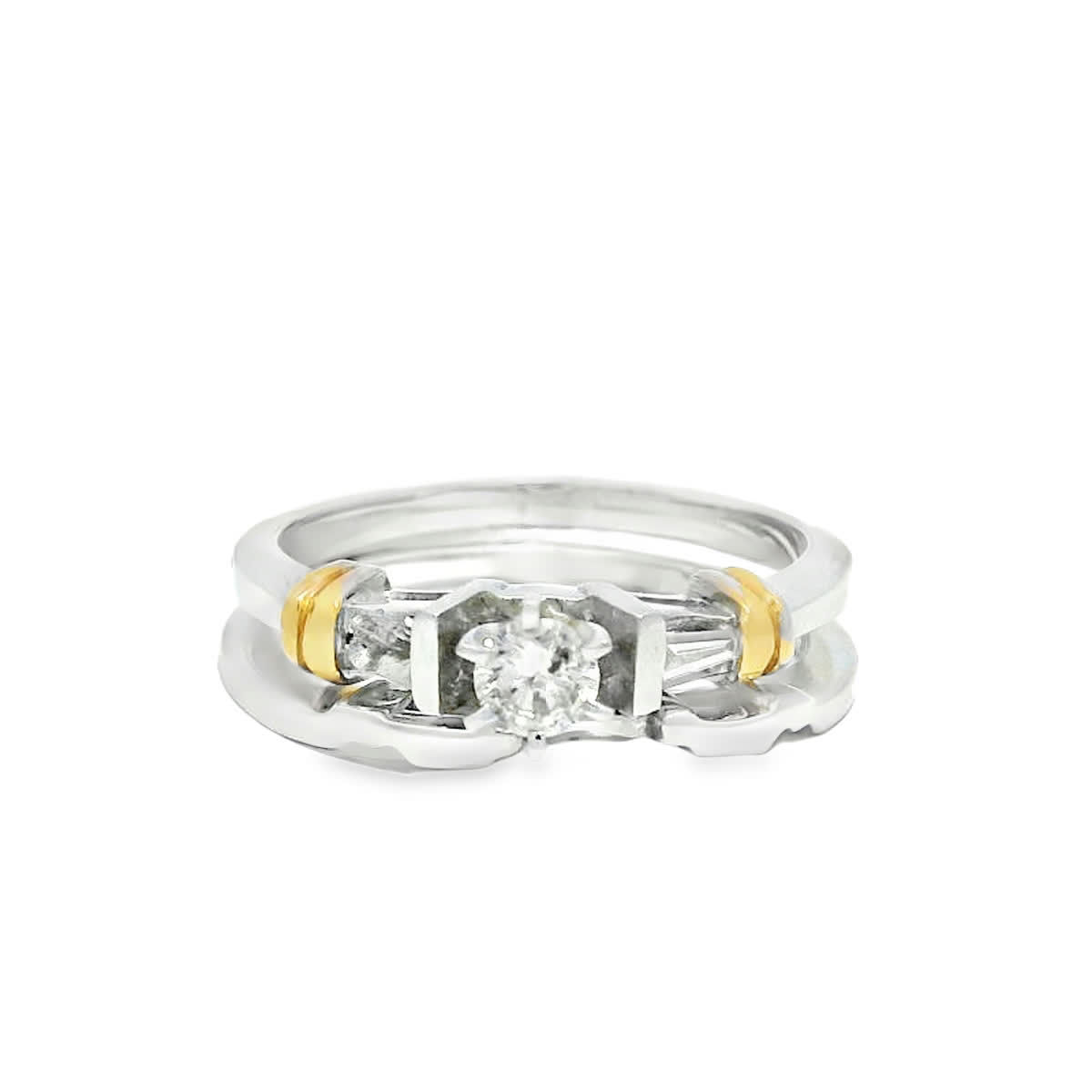 Round Brilliant Diamond Two-Tone White and Yellow Gold Interlocking Engagement