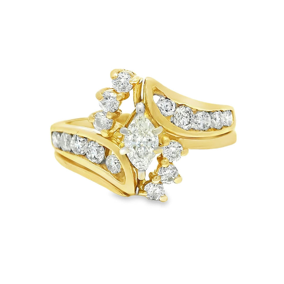 Thumbnail: Marquise Brilliant Diamond Bypass Engagement Set in Yellow Gold