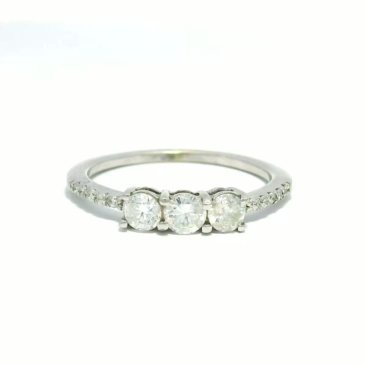 White Gold Round Brilliant Cut Three-Stone Diamond Accent Ring