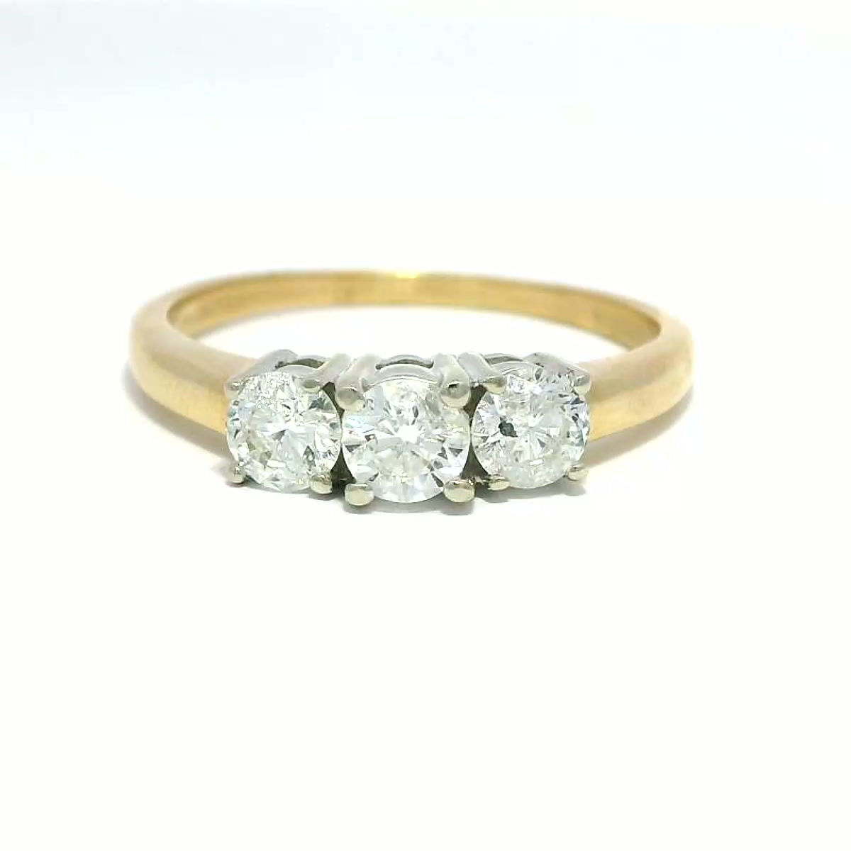 Graduated Three-Stone Round Brilliant Cut Diamond Ring in Two-Tone Gold