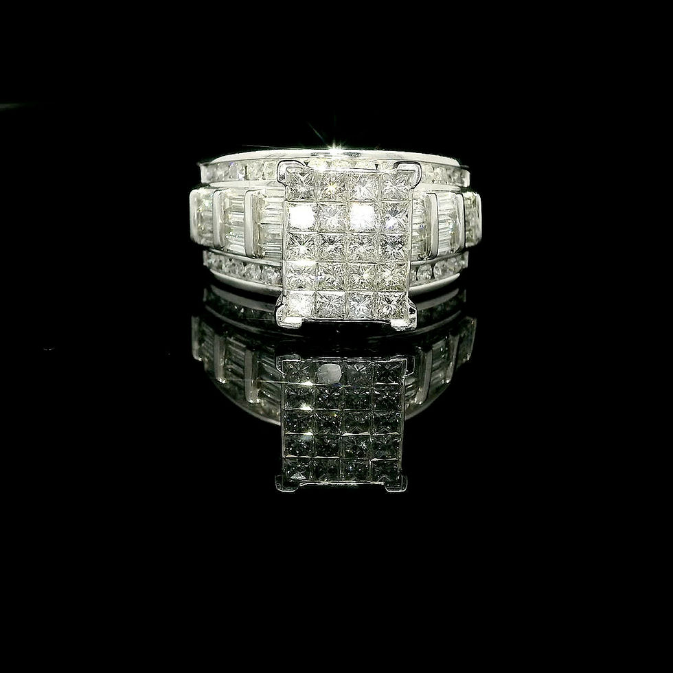 Thumbnail: Princess-Cut Diamond Invisible-Set Multi-Row White Gold Cocktail Ring