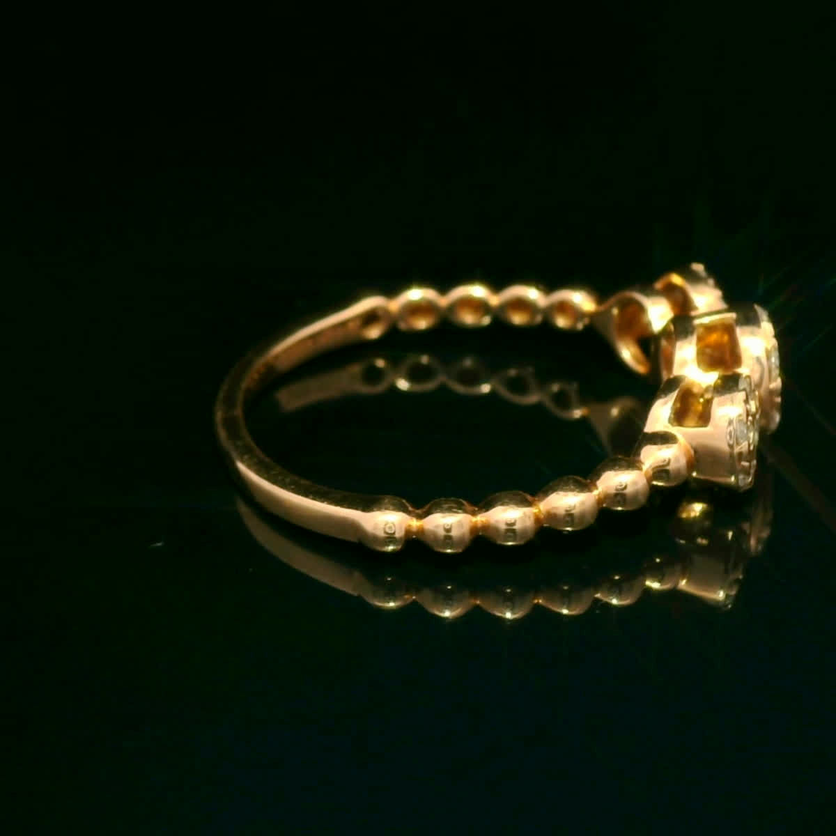 Triple Diamond Cluster Rose Gold Beaded Shank Ring